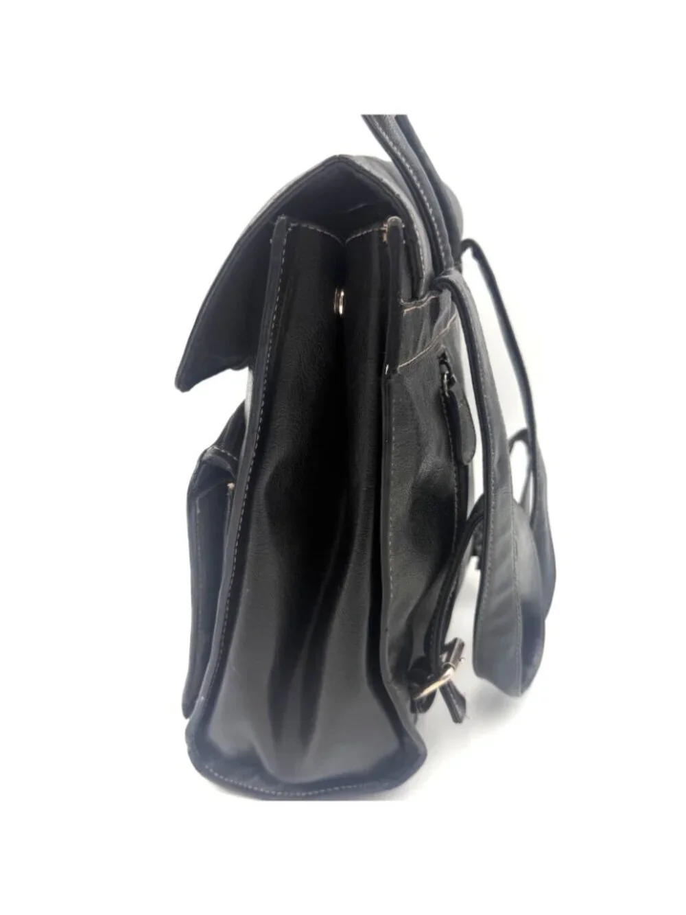 Minicci Black Faux Leather Mini Backpack Purse Silver Buckle Adjustable Straps
